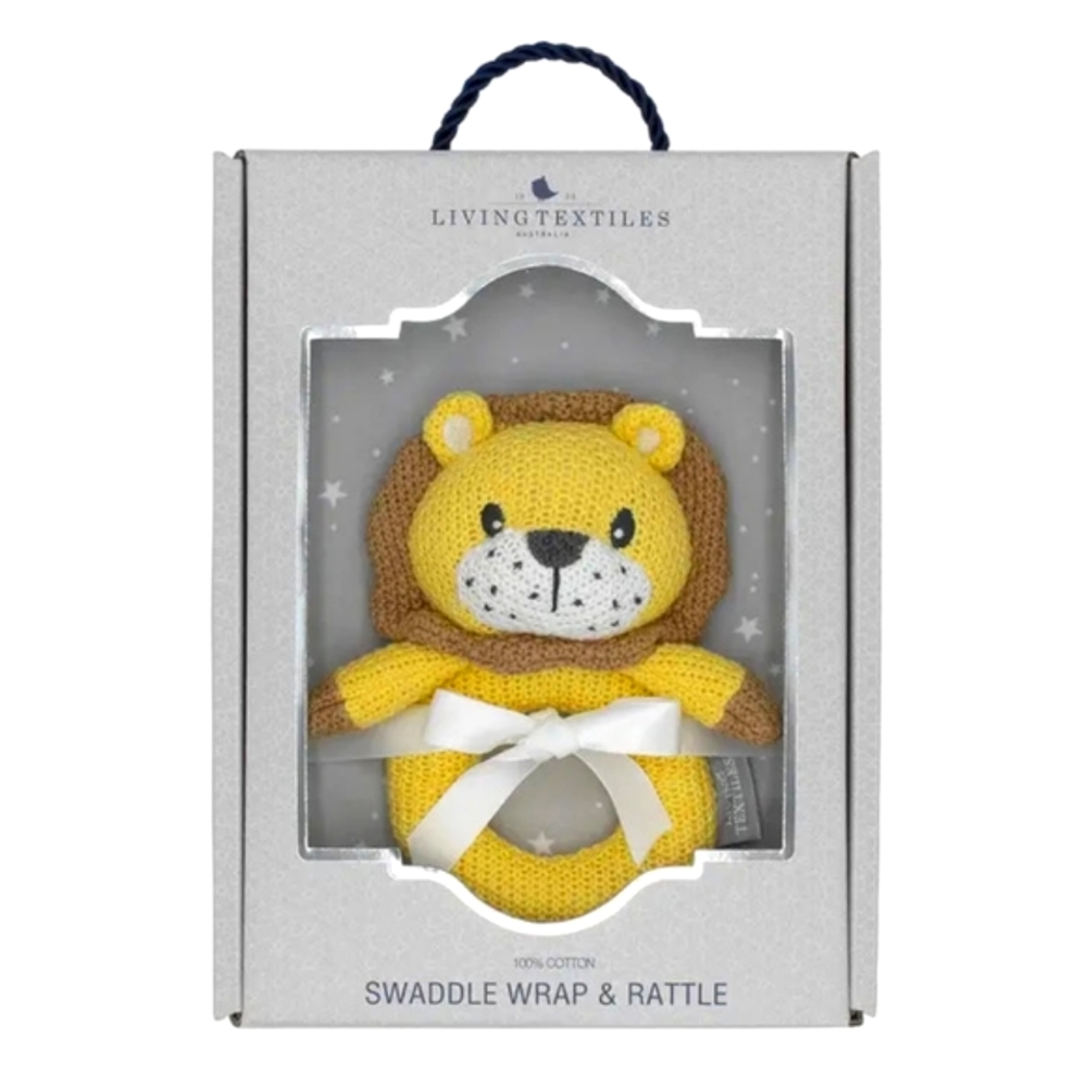 'Leo Lion' Swaddle & Ring Rattle Gift Set
